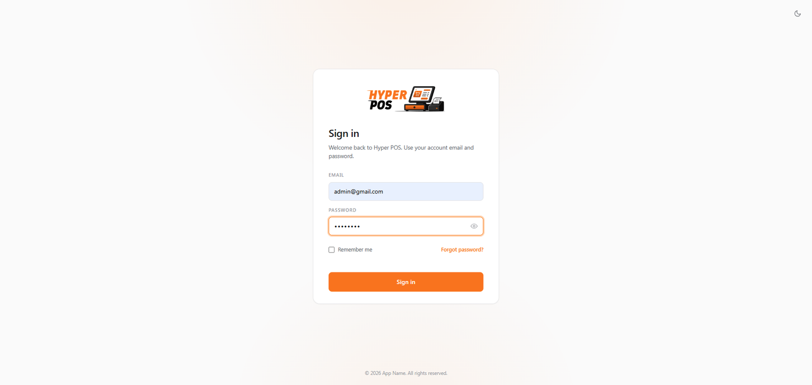 The sign-in page with email and password fields